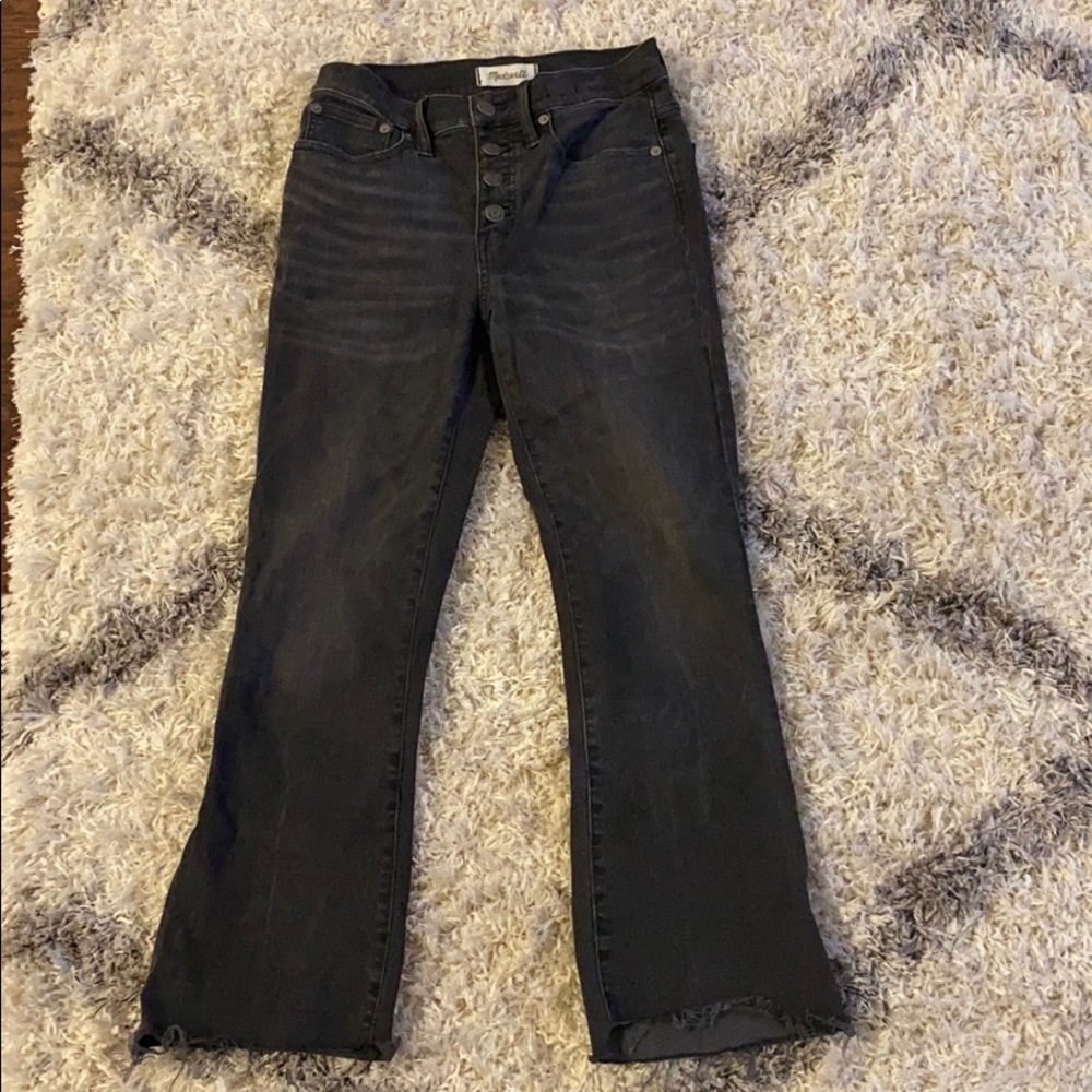 Madewell faded black frayed ankle jeans
